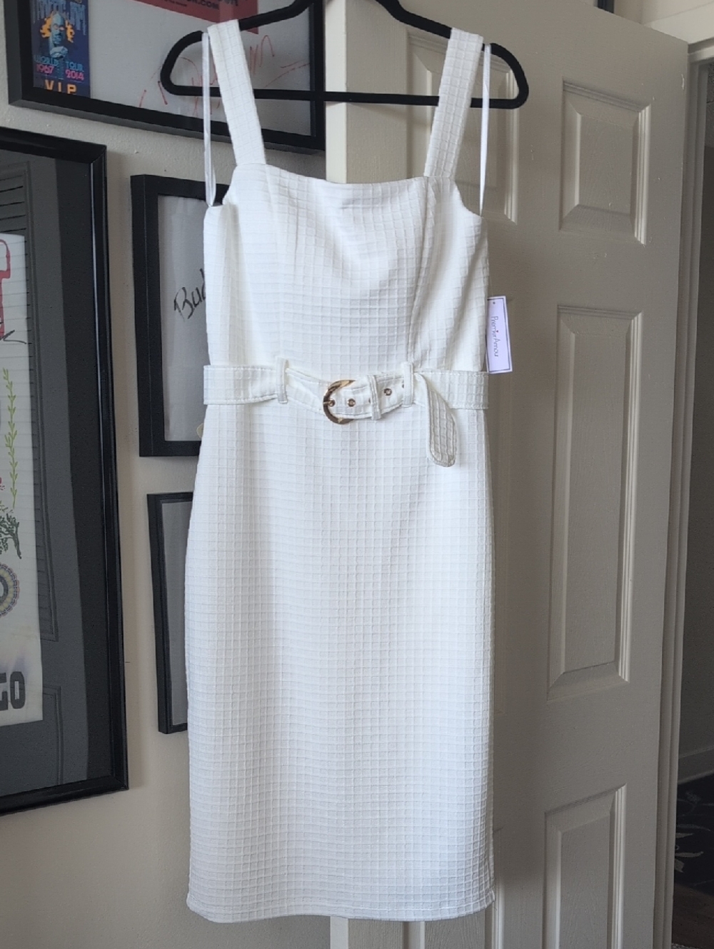 NWT Premier White Textured Belted Long Dress 12